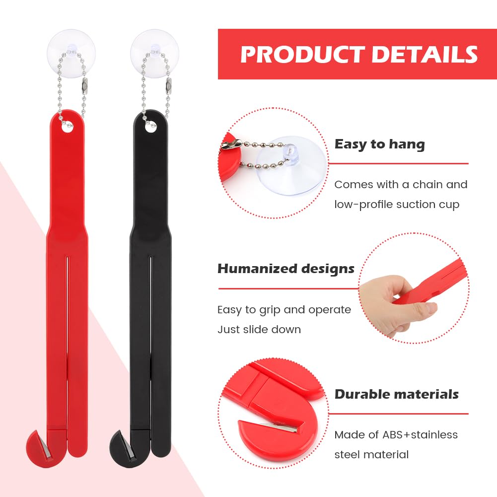 2pcs Food Bag Pouch Cutter Opener with Stainless Steel Blade and Squeezer for Home Kitchens, Includes Hang Chain and Suction Cup for Easy Storage(COLOR:Black+Red)