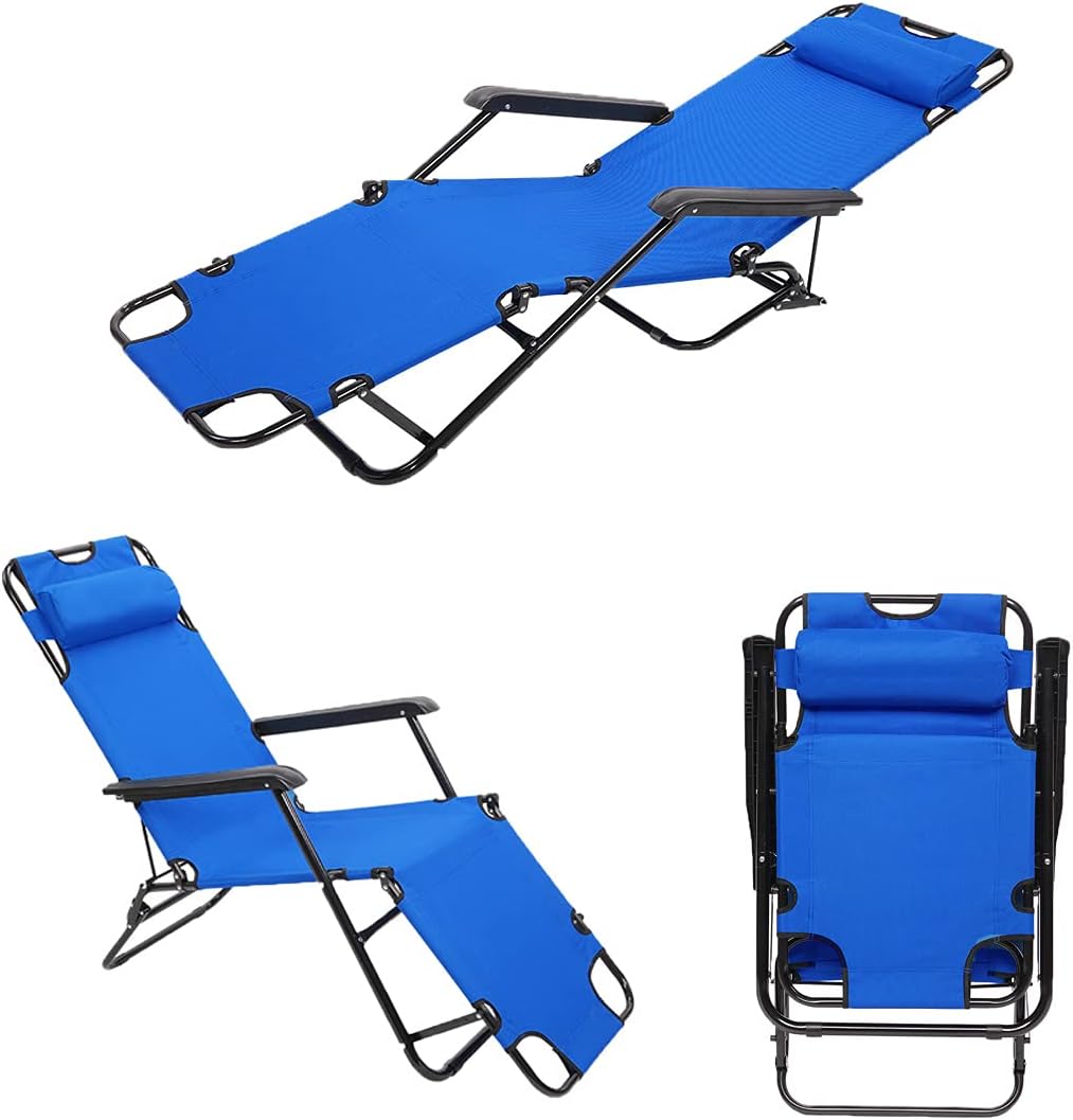 Kcelarec Outdoor Folding Chaise Lounge Chair, Patio Sun Lounger Reclining Beach Chair Sun Patio Pool Lawn Recliner