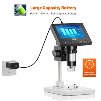 Elikliv Microscope, LCD Digital Coin Microscope 1000x, Coin Magnifier with 8 Adjustable LED Lights, PC View Compatible with Windows/MacBook, EDM4, 4.3-Inch
