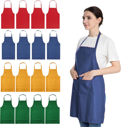 16 2 BBQ(16, PCS Plain Color Bib Adult Apron for Women Men with Pockets Waterproof Apron for Kitchen Cooking Drawing