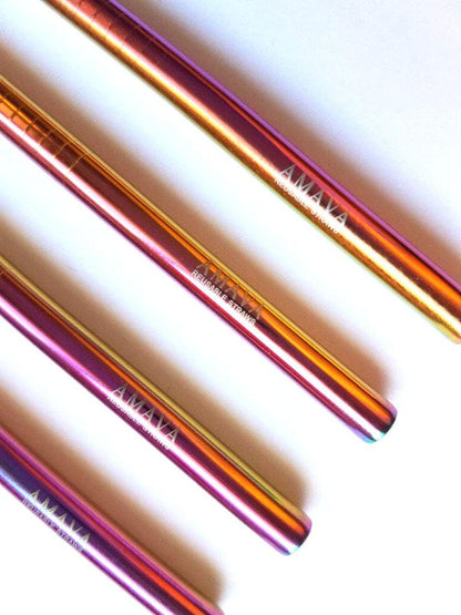 Reusable Straws Set, Stainless Steel Metal, Colorful, Includes 8 Straws, 4 Silicone Tips, 2 Cleaning Brushes, Travel