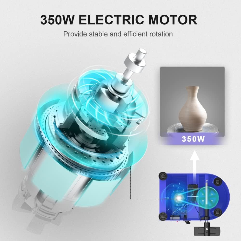 Pottery Wheel Pottery Forming Machine 25CM 350W Electric Pottery Wheel with Foot Pedal DIY Clay Tool Ceramic Machine Work Clay Art Craft (Blue)