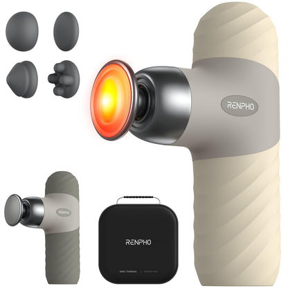 RENPHO Mini Thermal Massage Gun with Heat, Portable Deep Tissue Percussion Massager, Color Silicone Sleeves Travel Size with Carry Case, Grey