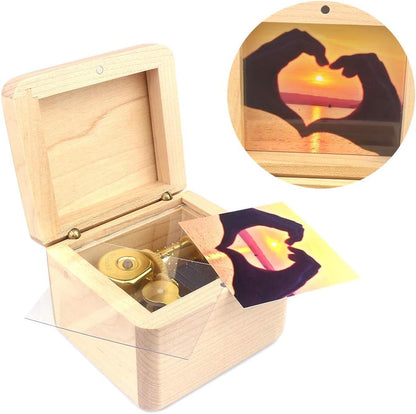 Sinzyo Natural Wooden Music Box with Customizable Photos, Wind Up Musical Box Gifts for Christmas, Birthday,