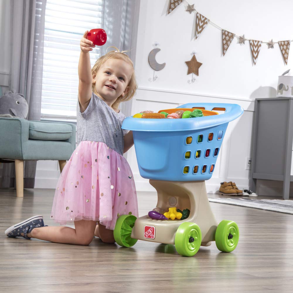 Step2 Little Helper's Shopping Cart for Kids, Play Grocery Cart, Made of Durable Plastic, for Toddlers 2+ Years Old, Blue