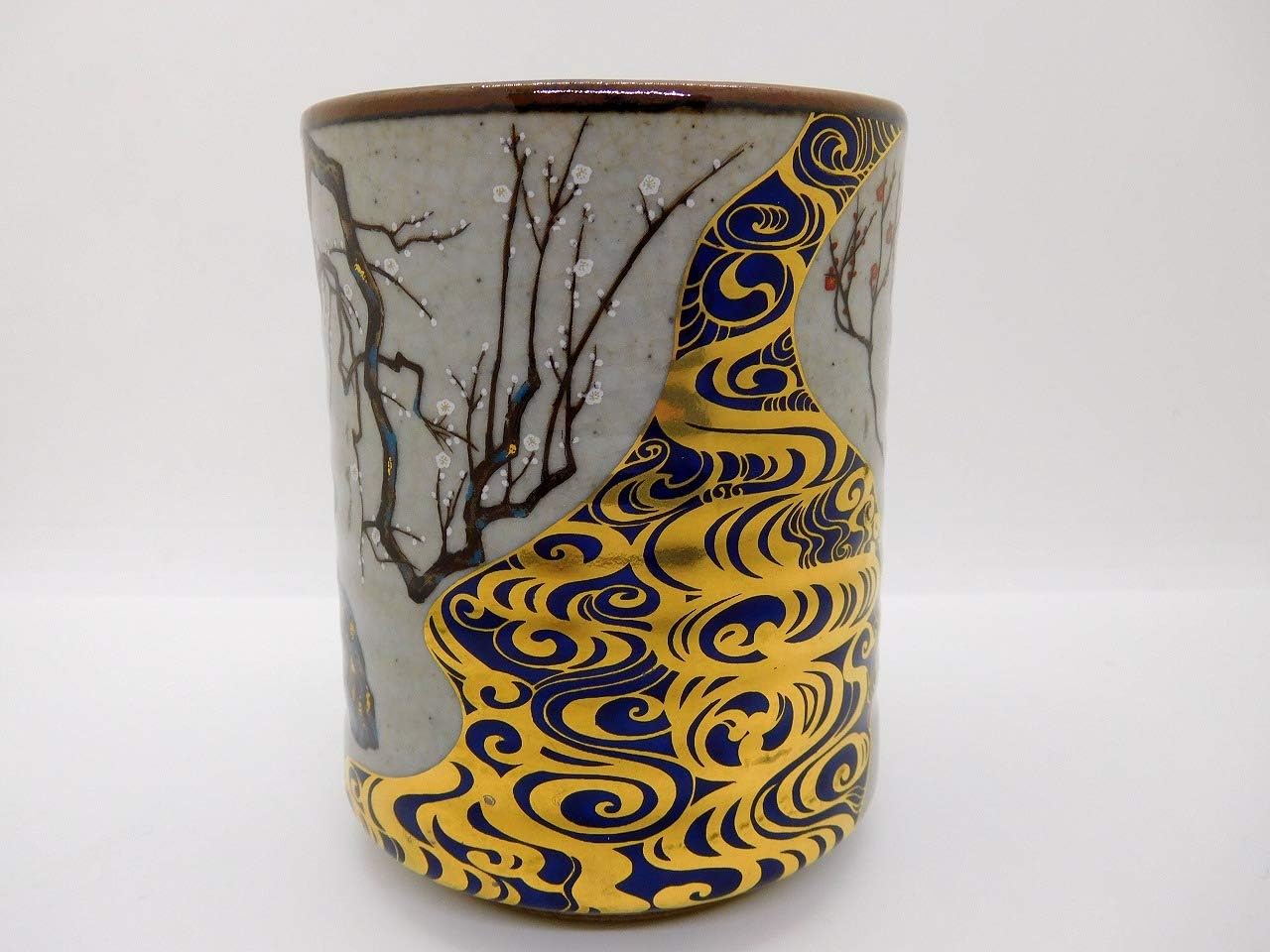 Kutani Yaki Japanese Teacup, Gold Plum Design.