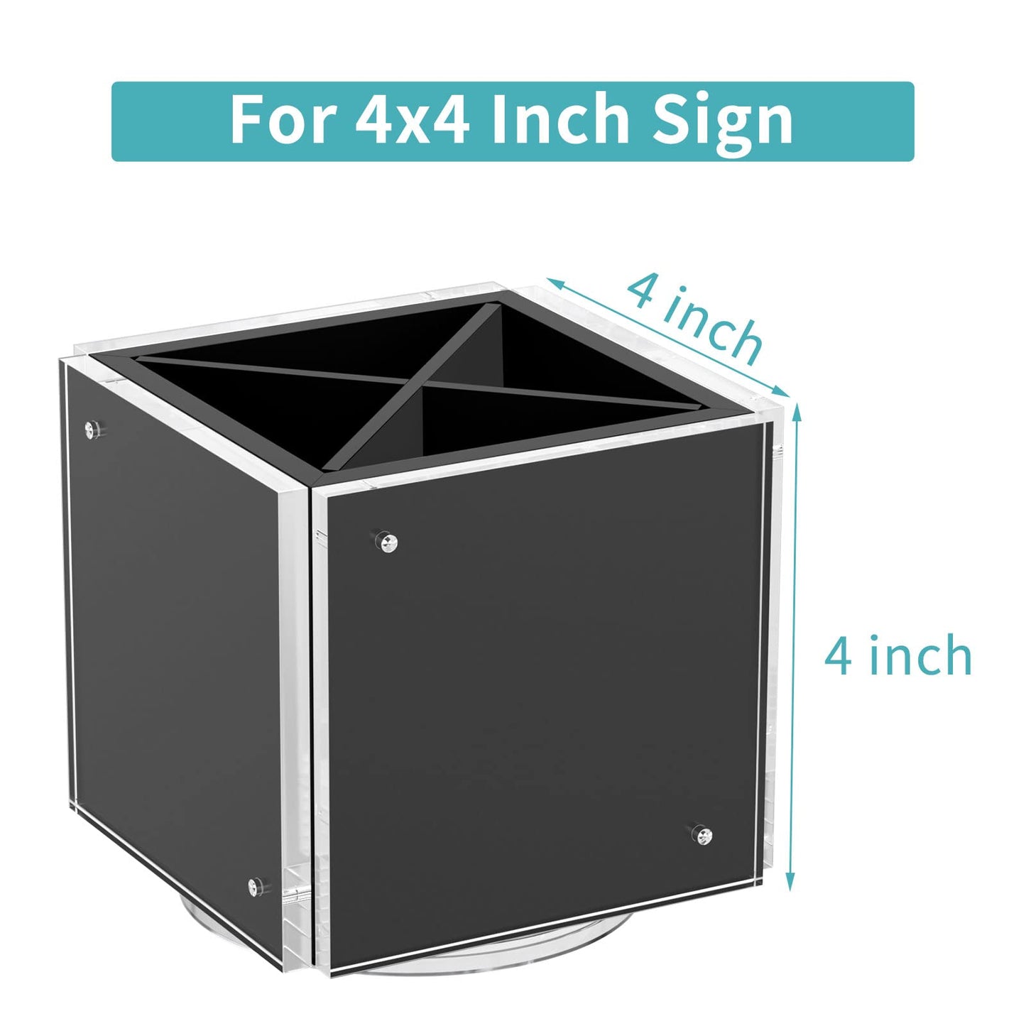 HIIMIEI Acrylic Picture Frames for Desk, 4-side Magnetic Photo Cube Pen Holder 4"x 4", 360° Rotating Desktop Organizer for Pencil, Makeup Brushes, Home, Office (Black)
