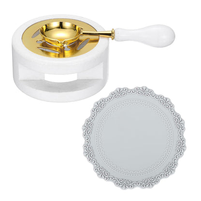 PATIKIL Wax Stamp Seal Kit, Wax Seal Kit Include Sealing Warmer, Melting Spoon, Silicone Pad, Retro Melt Stove Pot Furnace Tool for Envelope Letter Mailing Crafts DIY, White/Gray