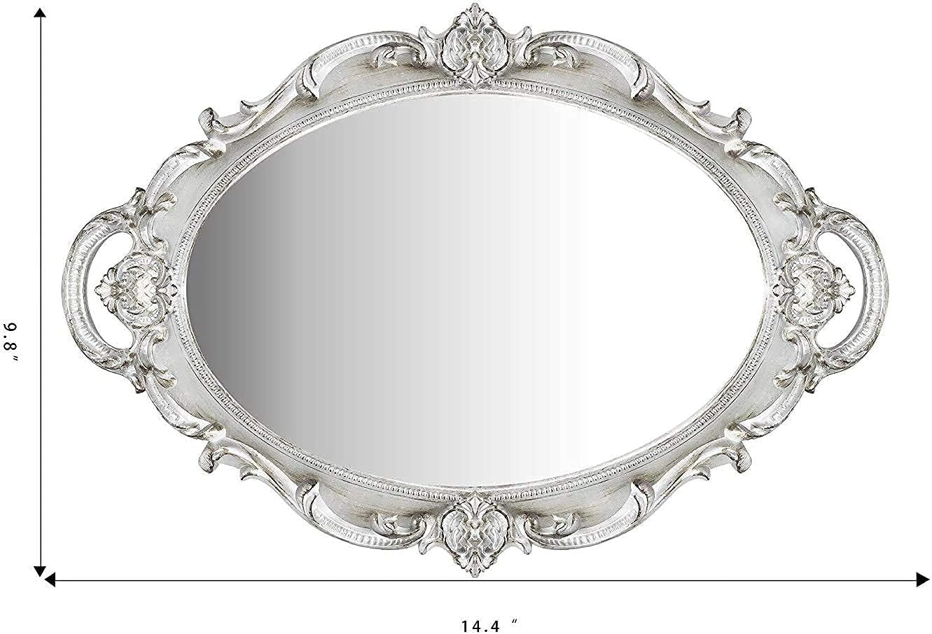 Oval Decorative Mirror Tray - French Style Makeup Organizer, Jewelry Organizer, 9.8"x14.6"