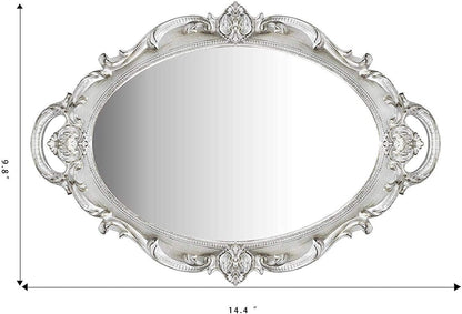Oval Decorative Mirror Tray - French Style Makeup Organizer, Jewelry Organizer, 9.8"x14.6"