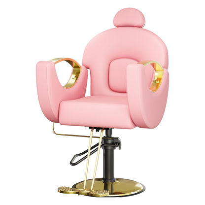 Professional Reclining Salon Barber Chair with Heavy-Duty Pump, Height-Adjustable & 360° Swivel Styling Chair, 330 LBS Capacity, Comfortable High-Density Cushion for Spas, Tattoo Studios, Pink & Gold