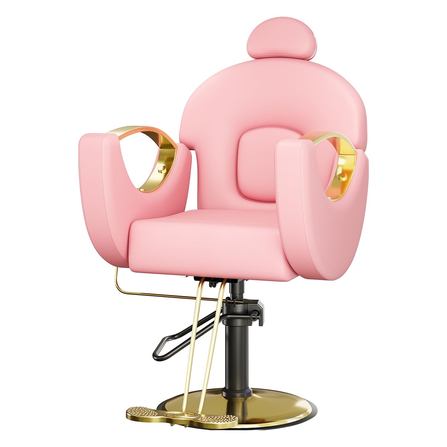 MegaChoice Barber Chair, Reclining Salon Chair, 360° Rotation, Multi-Functional Height Adjustable Hydraulic Chair for Salon, Barbershop, Spa, Pink
