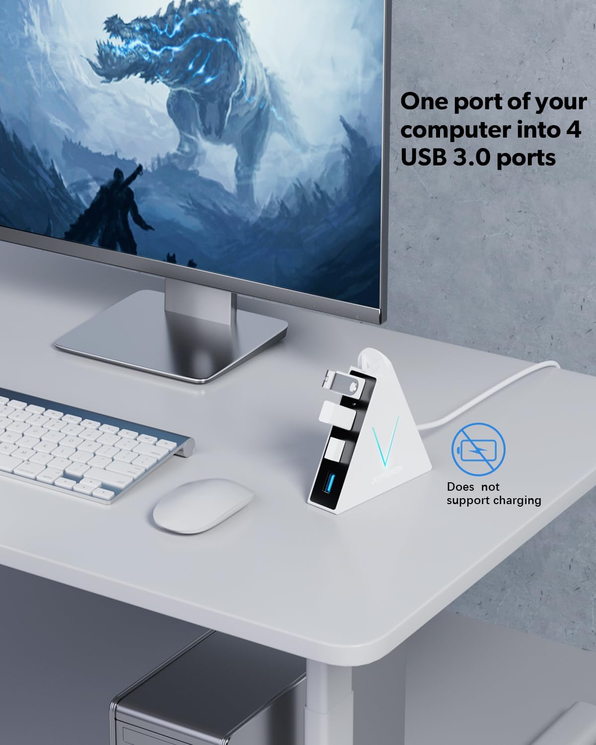 4-Port USB 3.0 Hub, FlyingVHUB Vertical Data USB Hub with 2 ft Extended Cable, for Mac, PC, Xbox One, PS4, PS5, iMac, Surface Pro, XPS, Laptop, Desktop, Flash Drive, Mobile HDD(Pink)