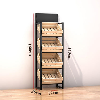 3/4 Tier Fruits & Vegetables Kitchen Shelf Rack Display,Large Solid Wood Retail Snack Stand,for Commercial Supermarket, Floor Multi-layer Storage Frame,Produce Holder For Onion Potato Storage(C,4 Tier