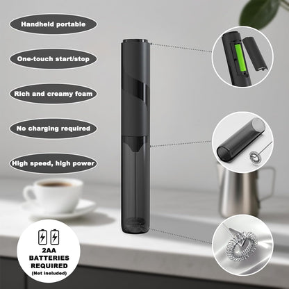 15-Second Handheld Milk Frother with Cover- Silent Drink Mixer, Travel-Ready with ABS Sleeve, Battery-Powered