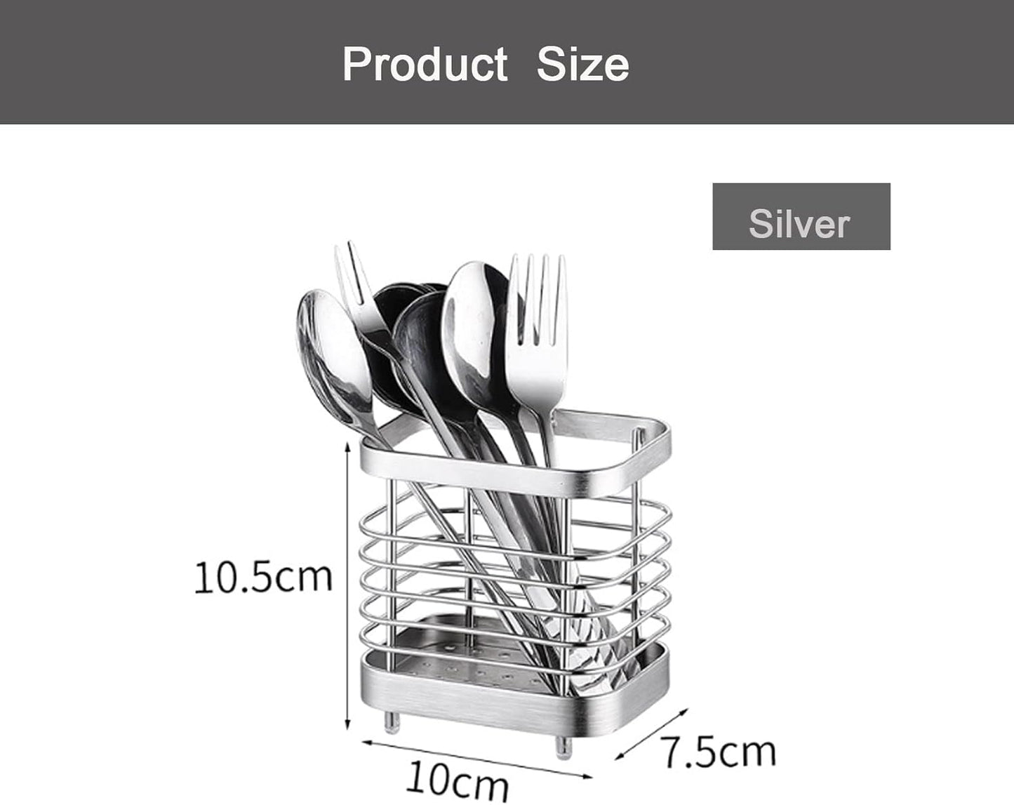 Cutlery Drainer, Stainless Steel Utensil Holder Sink Caddy, Rust Proof Kitchen Sink Organizer for Counter (Black)