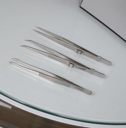 Grteark 5Pcs Precision Tweezers Set, Flat/Pointed/Curved Angled Locking Long Tweezers for Crafts, Medical Surgical, Lab, Soldering, Jewelry Crafting, Watch & Electronics/Car Repair,Splinter Removal