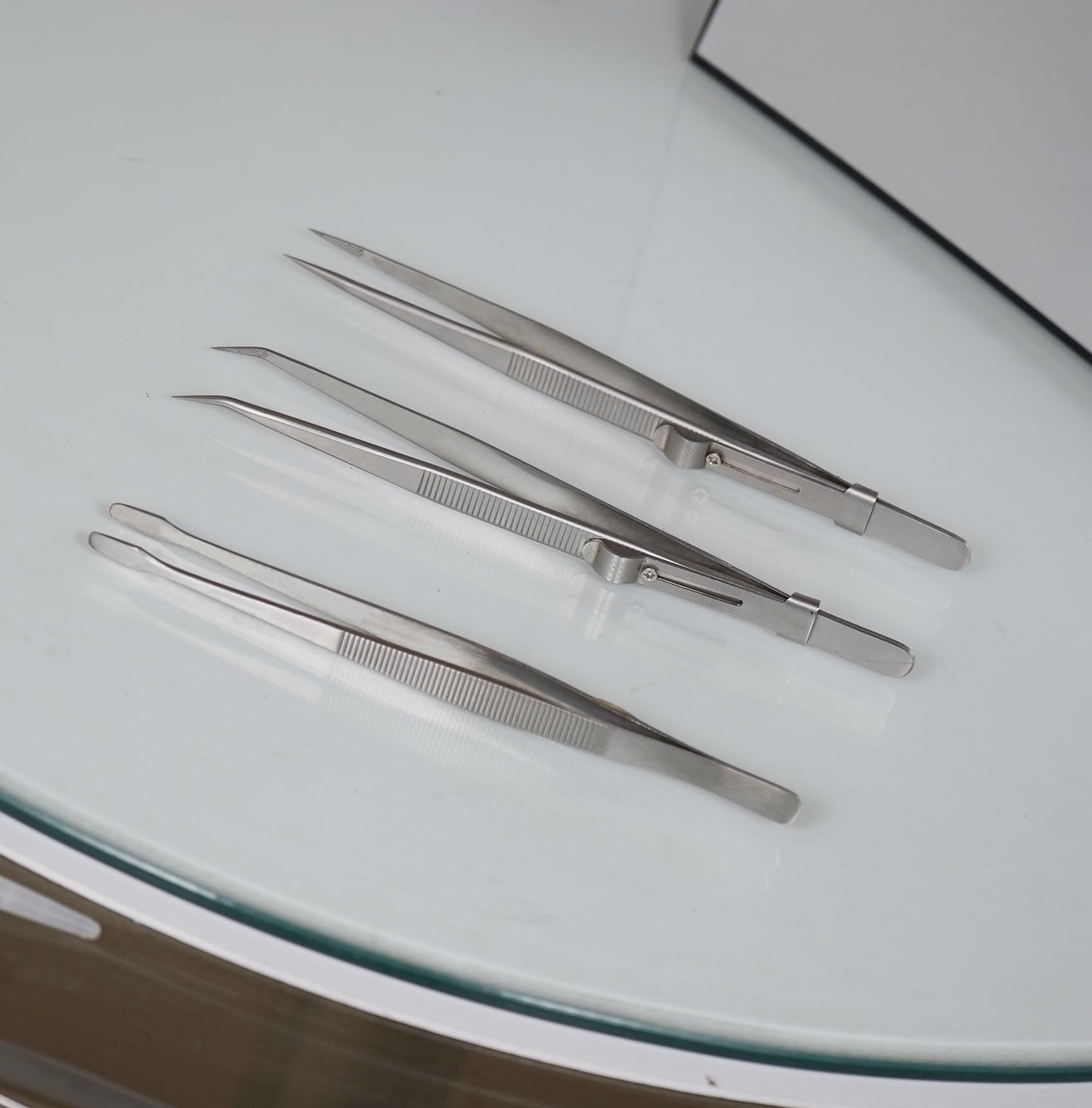 Grteark 5Pcs Precision Tweezers Set, Flat/Pointed/Curved Angled Locking Long Tweezers for Crafts, Medical Surgical, Lab, Soldering, Jewelry Crafting, Watch & Electronics/Car Repair,Splinter Removal