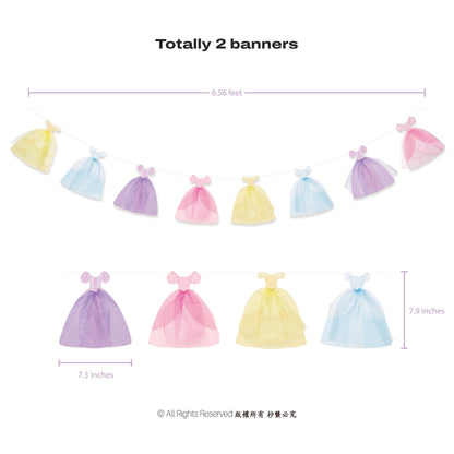 Cheerland Princess Party Banner Ball Gown Hanging Pastel Bunting Dress Garland Royal Theme Decorations 3D Cutouts for Baby Shower Classroom Storybook Castle 1st Birthday Party Decor Supplies 2pcs