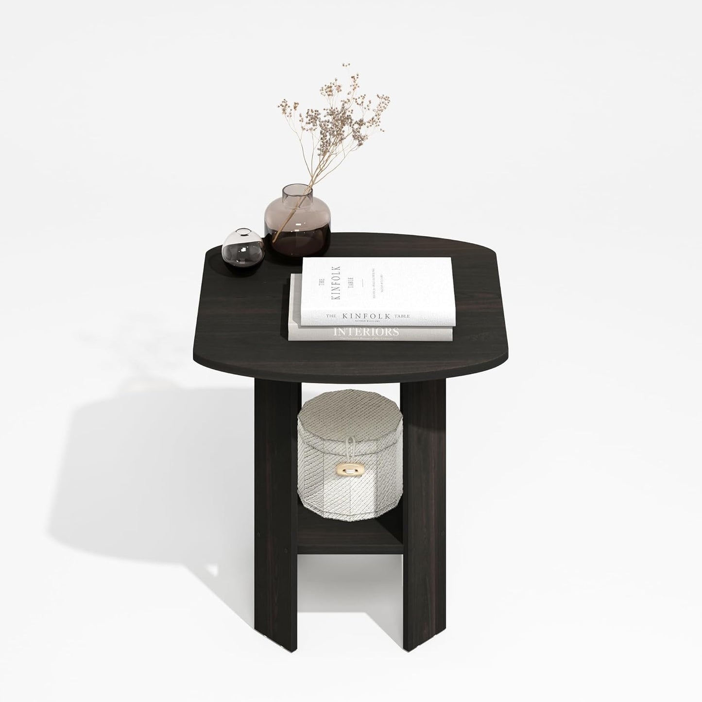 Furinno Modern Side Table, Square Round Corner End Table with Storage Shelf, Night Stand, Bedside Table, for Living