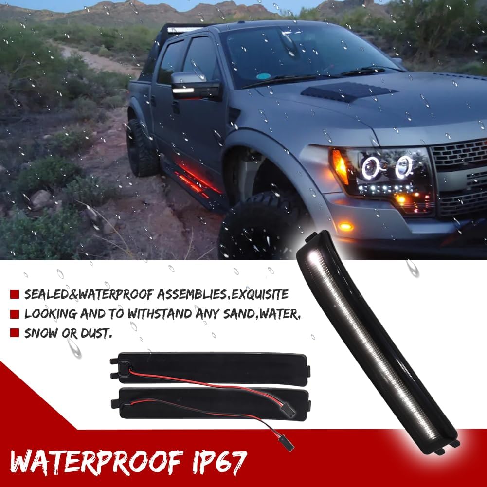 GTINTHEBOX Smoked Lens White LED Side Mirror Marker Turn Signal Light Lamp - Compatible with 2009-2014 Ford F150