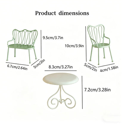 Minamzee 1:12 Scale Nordic Style Dollhouse Dining Table and Chairs 3-piece Set, Realistic Dollhouse Furniture, Decorative Accessories for Dining Room, Garden and Living Room (Green)