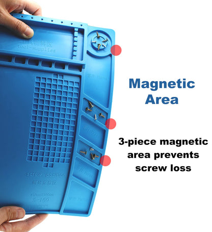 Premium Heat Resistant 932°F Silicone Soldering Mat, Large Anti Static Magnetic Electronic Repair Work Mat for BGA and Gun Soldering Iron, Workbench, Cell Phone Laptop Repair, 17.7'' *11.8 ''