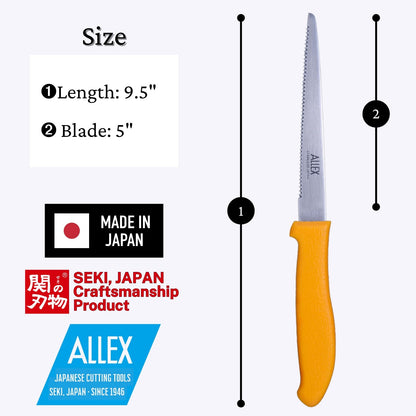ALLEX Cardboard Cutter Tool Heavy Duty 5" – Japanese Stainless Steel Blade – Serrated Utility Knife for Cardboard, Styrofoam, Foam, Insulation – Made in Japan – Yellow (2 PCS)