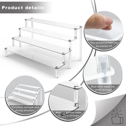 ULENDIS 2 Pack 4 Tier Clear Acrylic Display Risers Stand Shelf, Acrylic Stands for Display for Collectibles Cupcakes Perfumes Jewel, Tabletop Cupcake Stand for Decorating & Organizing