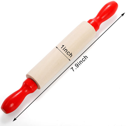 SOUJOY Set of 12 Mini Rolling Pin, 8 Inch Wood Dough Roller for Baking with Red Handle, Small Clay Rolling Pin for Craft Fondant Pastry Pizza Crafting and Imaginative Play