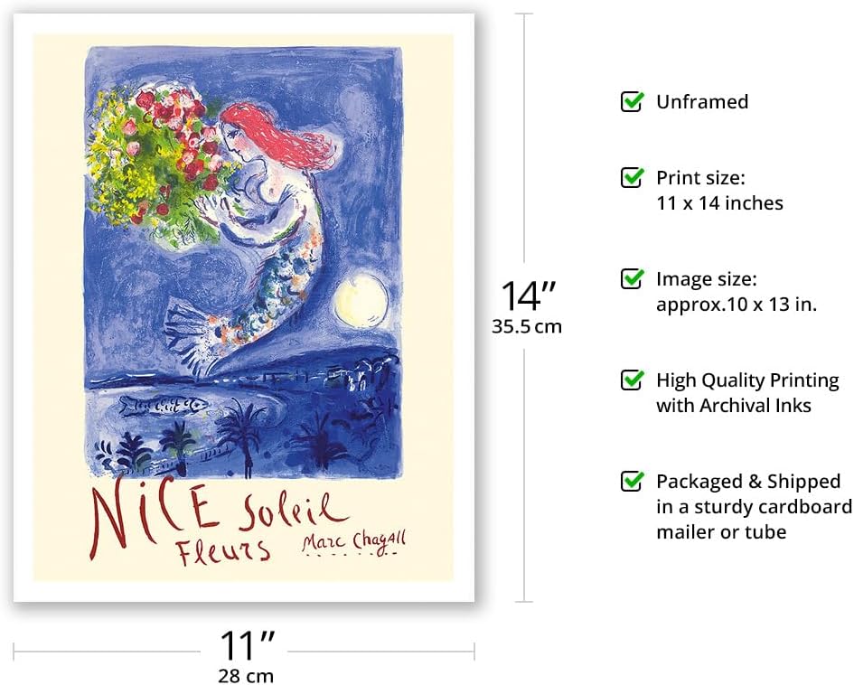 Nice France - Sun and Flowers (Soleil Fleurs) - Vintage Travel Poster by Marc Chagall c.1962 - Fine Art Matte Paper