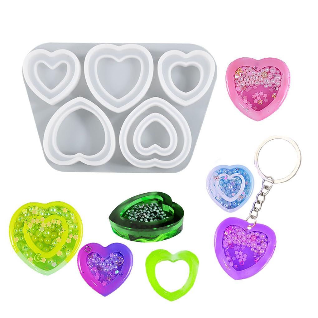 FineInno Heart Shaker Resin Molds,Hollow Heart Epoxy Resin Molds,Jewelry Molds for Epoxy Resin DIY Quicksand Pendant, Necklace,Craft Making