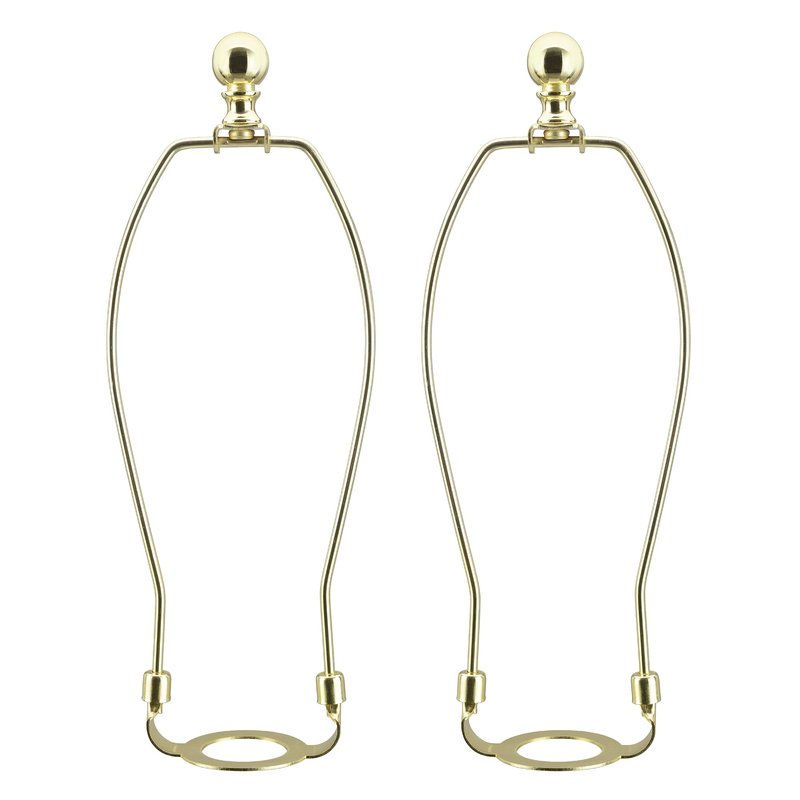 Aspen Creative 20041-12A, 10" Lamp Shade Harp Holder with E26 UNO Fitter Adapter, Includes Solid Steel Bumped Cylinder Finial, 10" Harp, and E26 36mm UNO Fitter in Brass Plated Finish, 2 Pack