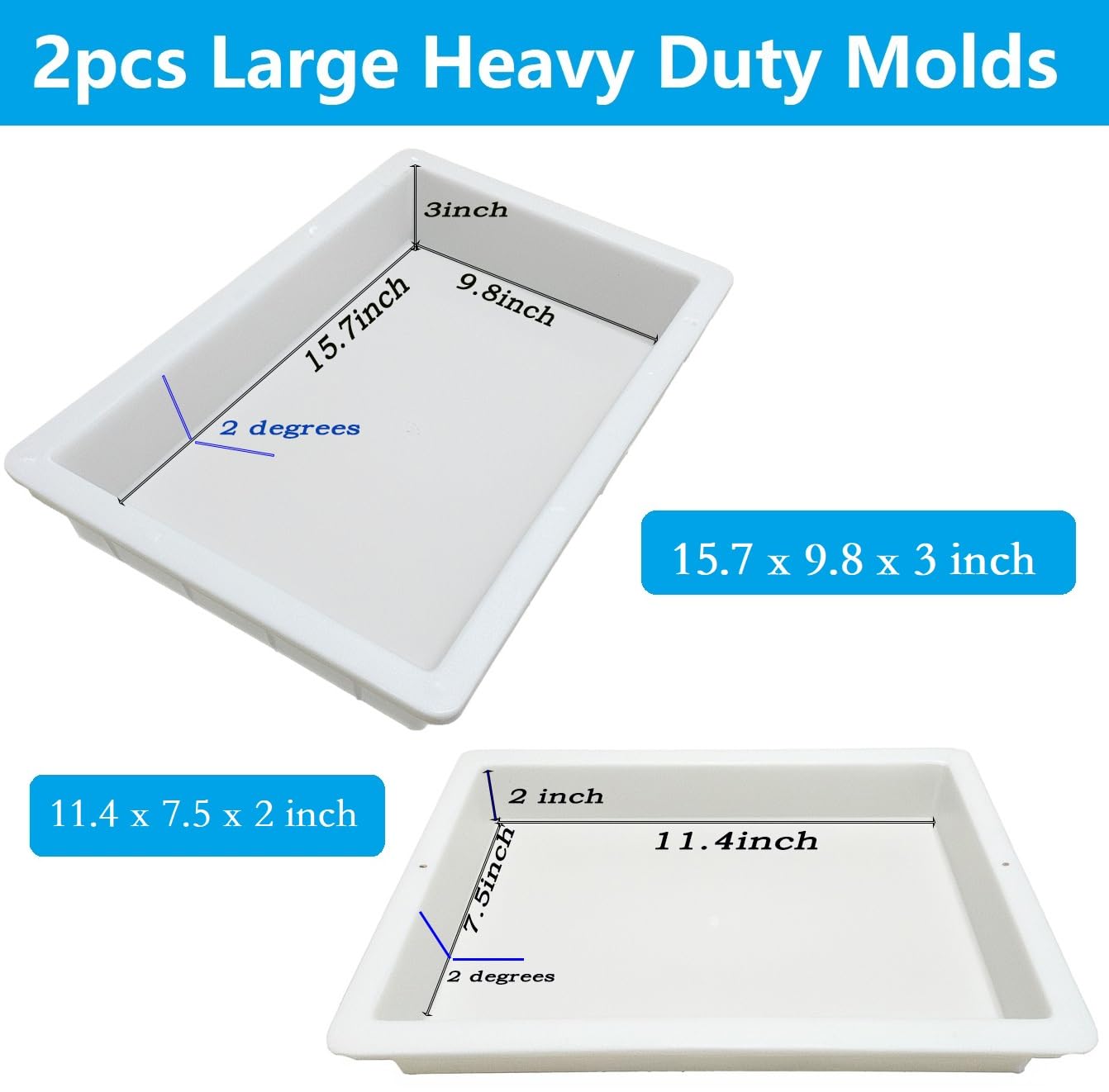 2Pcs Extra Large Reusable Epoxy Resin Table Mold15.7x9.8x3 inch 11.4x7.5x2 inch Rectangles Epoxy Resin Molds for River Table, Coffee Side Table, Cutting Board, Charcuterie Board, Art Panel