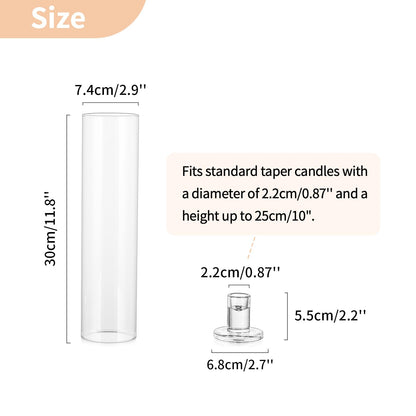 NUPTIO Taper Candle Holders Glass: Set of 10 Hurricane Candlestick Holder Bulk - Candle Stick Stand with Cylinder Sleeves for Thanksgiving Chrstmas Birthday Party Decor