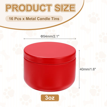 MECCANIXITY 3oz Candle Tins, 16pcs Metal Candle Tins Jars with Lids Round Empty Tin Can Containers Bulk for Storage Tea and Making DIY Arts Crafts Christmas Gifts, Red