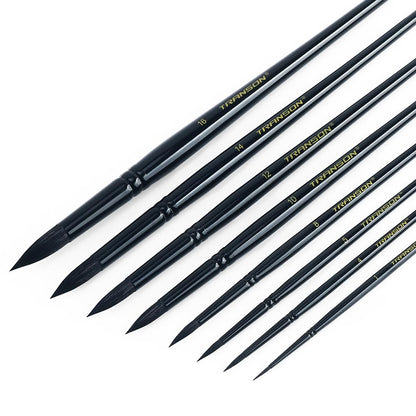 Transon 8pcs Round Watercolor Paint Brush Set Goat Hair for Watercolors,Acrylics,Inks,Gouache,Oil and Tempera Black Color
