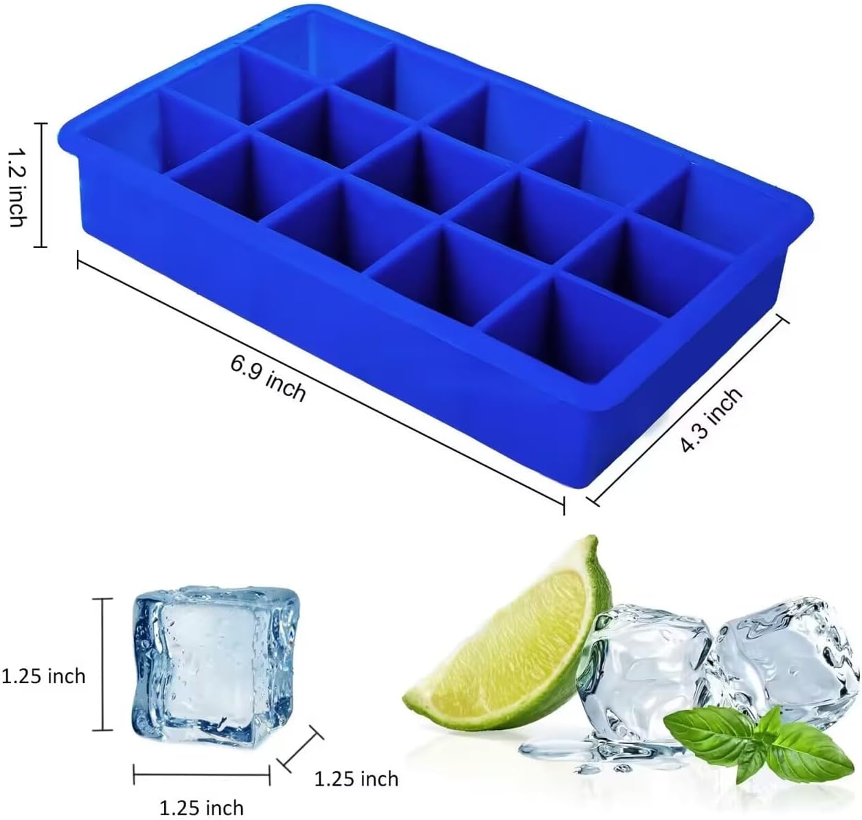 Ozera 2 Pack Silicone Ice Cube Tray, Easy Release Molds for Whiskey, Cocktail, Chocolate