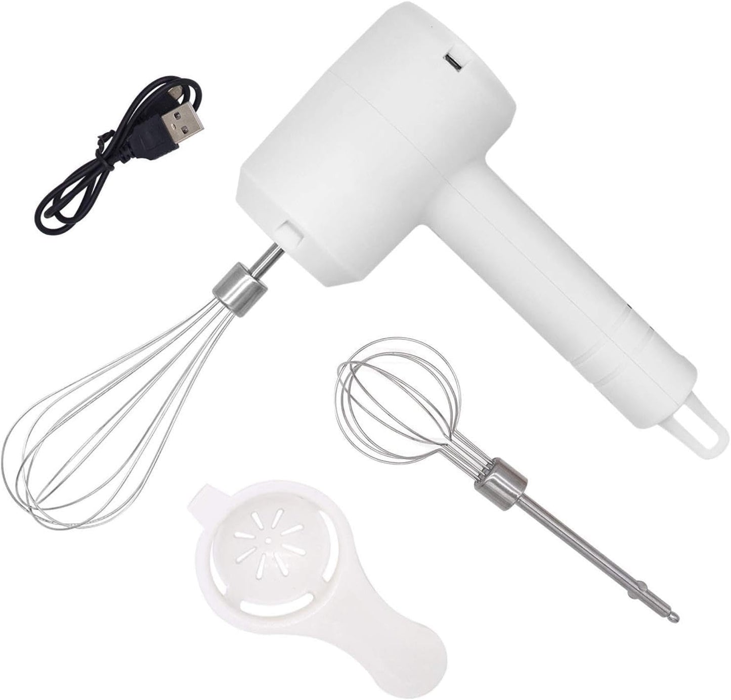 Electric Hand Mixer Egg Beater, USB Rechargeable, White
