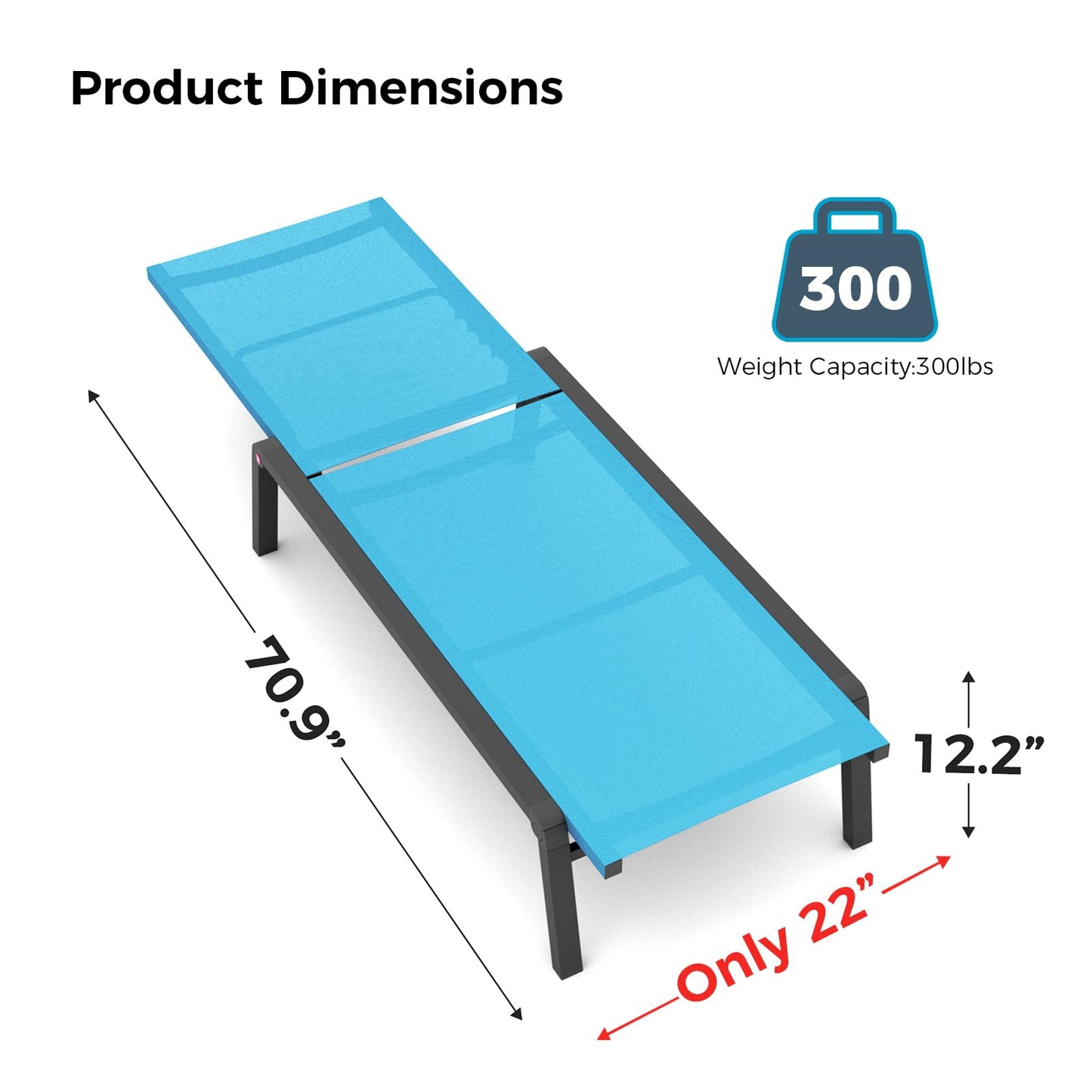 FHVIT Patio Chaise Lounge Set of 2 with 4 Adjustable Backrest, Foldable Aluminum Chaise Lounge Chair Recliner for Outdoor, Poolside, Sun Tanning Blue