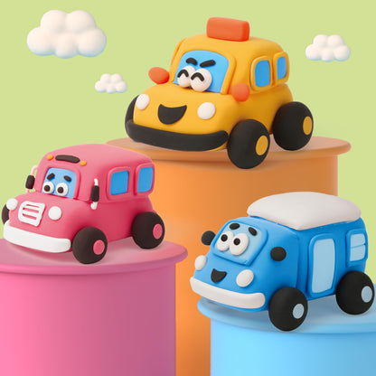 Air Dry Clay Kit for Kids - Pull Back Car Making, 3 Boxes Modeling Clay with Sculpting Tools, Base, Backing Board, Tutorial, Ultra Light & Soft, Non-Toxic & Safe, Creative DIY Arts and Crafts Toys
