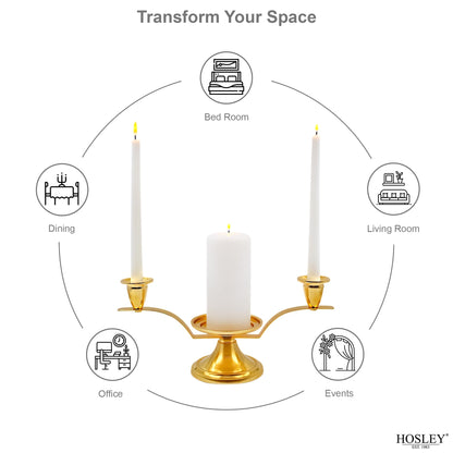 Hosley Gold Metal Unity Candle Holders Set for Wedding Ceremony, Includes 1 Pillar and 2 Taper Candles and one Metal Holder