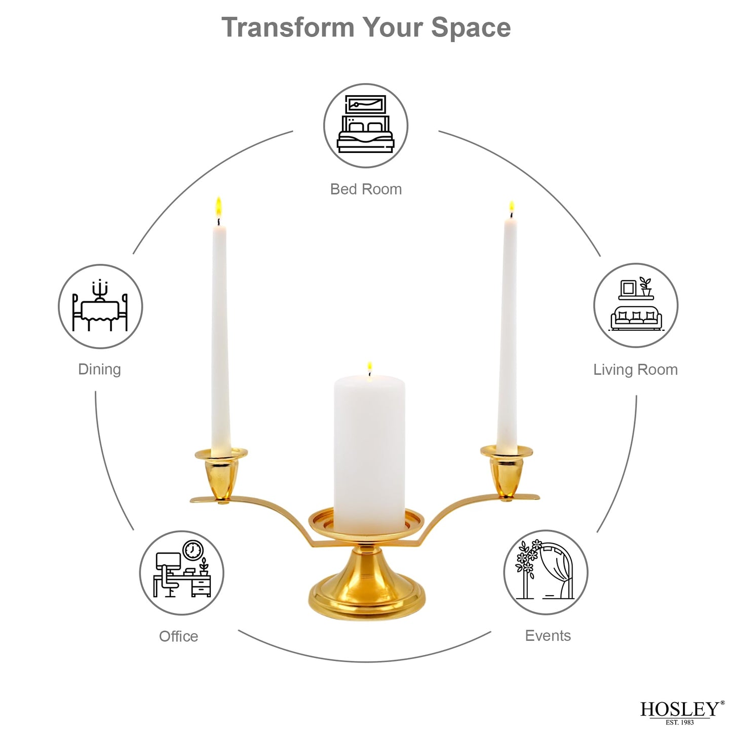 Hosley Gold Metal Unity Candle and Holder Set for Wedding, 11.50 Inch High Cream Wedding Unity Candle Set Includes 1 Pillar and 2 Taper Candles