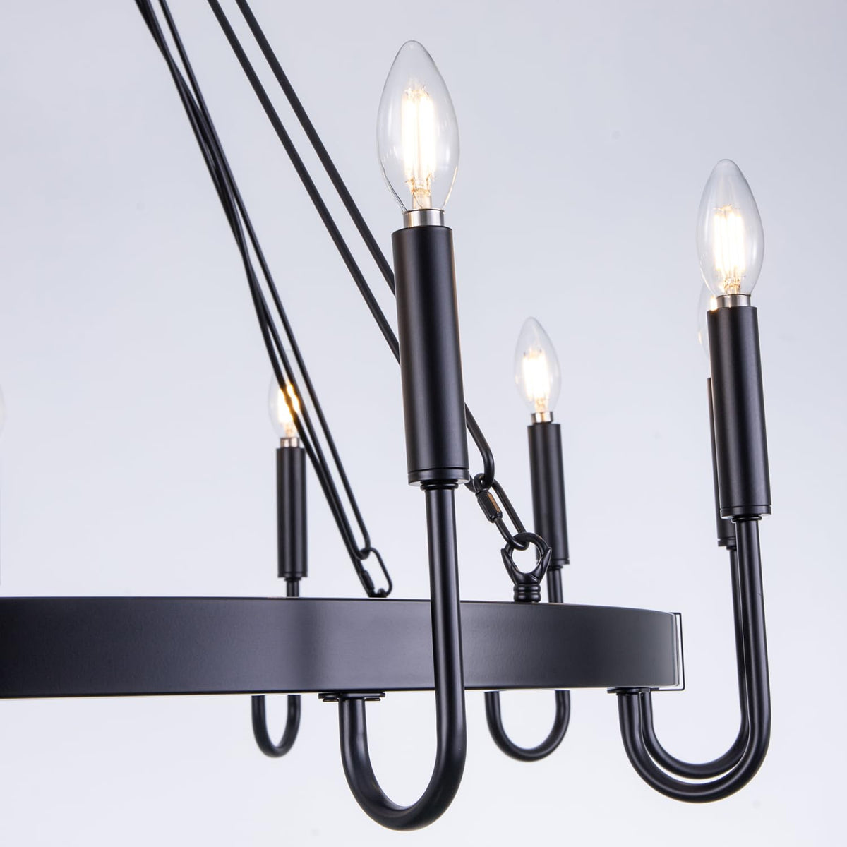 Wellmet Matte Black Wagon Wheel Chandelier, 12-Light Large Black Chandelier for High Ceiling, Industrial Wagon Wheel Pendant Light for Dining Room, Entryway, Hallway, Living Room, 39.37Inch Dia