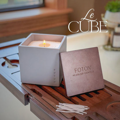 Foton Pearled Candle Le Cube Concrete Vase Set 16 Oz - Vanilla Vibe Scented - Refillable Jar Scented Candle Sand with 15 Wicks - Natural Non-Toxic Decorative Candles for Home