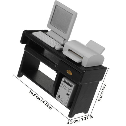Garneck 1 Set Mini Office Desk Decor with Computer Model Miniature Office Furniture Dollhouse Accessories for Kids' Tiny House Craft