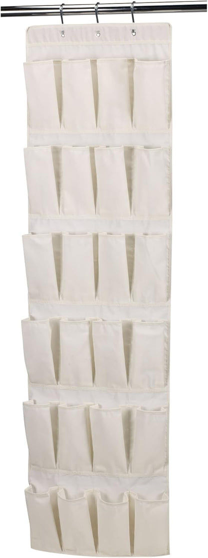 24 Packet Household Essentials Over The Door Shoe Storage Organizer, Natural Canvas