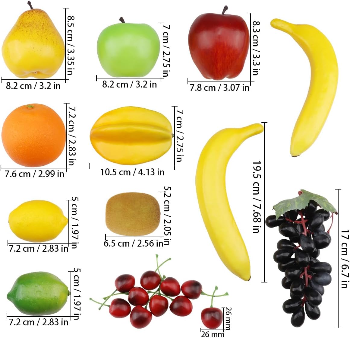 ginojex 21 Set Pcs Simulation Fruits Mixed Lifelike Artificial Grape Fake Apple Lemon Banana for Home Decor Photography