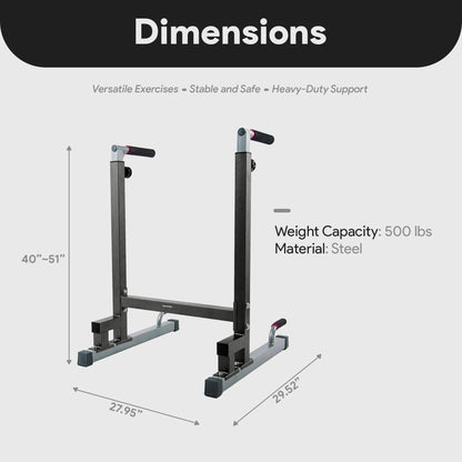 BalanceFrom Steel Frame Dip Station with Adjustable Height, 500 Pound Weight Capacity – Upper Body Workout Home Gym Equipment for Triceps, Push & Pull Ups, Leg Raises, and Bench Press