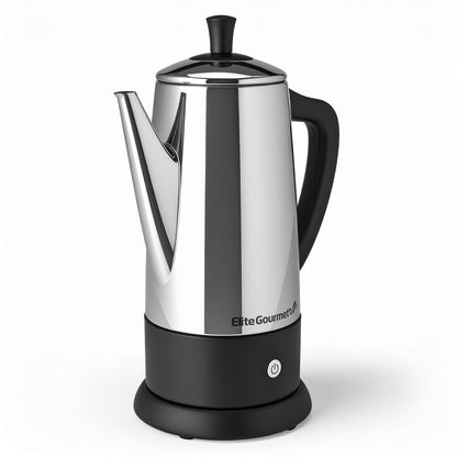 12-Cup 360 Elite Gourmet Electric Coffee Percolator, Dishwasher Safe Stainless-Steel Filter, Lid & Tube, Keep Warm